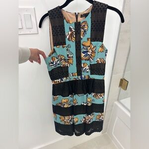 BCBGMaxAzria Teal and Black Textured Dress